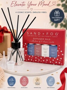 Sand + Fog Diffuser Oils Gift Set 4 Popular Scents & Diffuser Starter Set